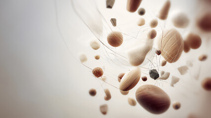 Abstract Wooden Pebbles Exploding in Space · Minimal Concept Art Background
