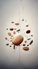 Abstract Wooden Pebbles Exploding in Space · Minimal Concept Art Background