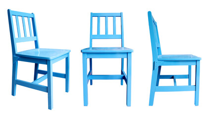 Blue Painted Chair. Front view Side view Perspective view