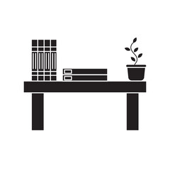 Bookshelf with books and plant vector filed icon illustration on white background..eps