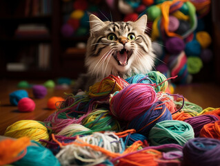 A Photo of a Cat in a Pile of Yarn