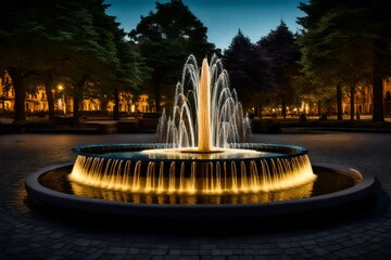 fountain in the park in the evening