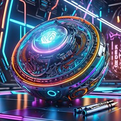 Futuristic, immersive high-tech art with 3D design, holographic textures, and neon accents. Explore a digital universe of awe and wonder.
