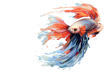 Watercolor painting of betta fish with colorful on white background. Pet. Animals. Illustration, Generative AI. - obrazy, fototapety, plakaty