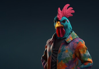 Image of portrait of an rooster hip hop outfit costume, Fashion. Illustration, Generative AI. - obrazy, fototapety, plakaty
