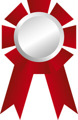 silver prize medal with red ribbon