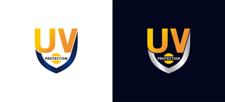 UV protection shield logo design, symbol vector icon shield letter u v