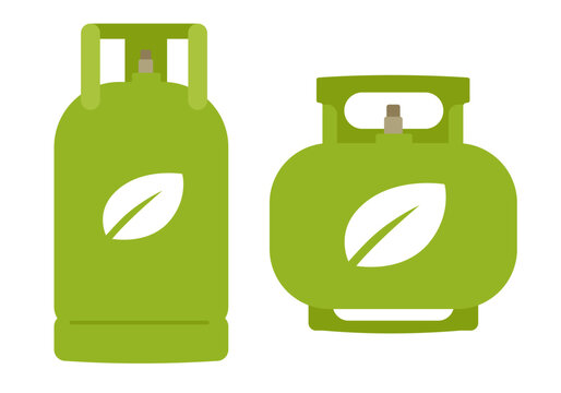 Green biogas biomass LPG Liquefied petroleum gas household natural cooking bottle container green and leaf