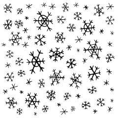 Set of hand drawn snowflakes. Vector winter doodles.