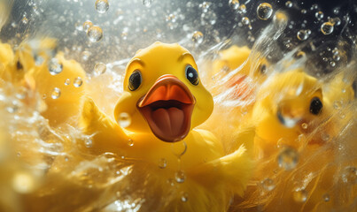 Abstract Rubber Duckie Illustration with Motion Blur and Bubbles. generative ai - 649097102