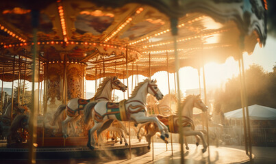 Fototapeta na wymiar Abstract Vintage European Carousel with Gold and Metallic Horse Rides. generative ai