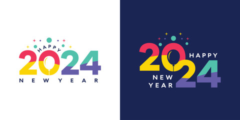 2024 Happy New Year logo trend design. Logo text 2024 colorful with negative space balloon for calendar, flyer and banner design template