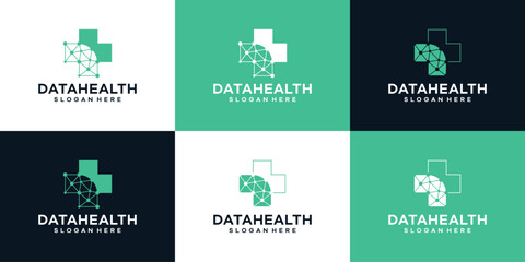 Collection of Digital Healthcare logo design template. Medical cross with digital data technology design graphic vector illustration. Symbol, icon, creative.