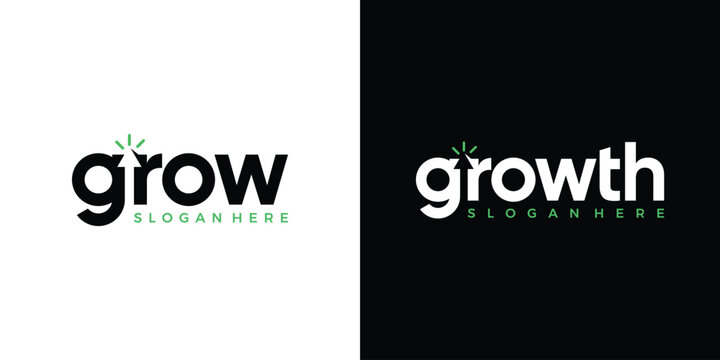 Modern growth logo design wordmark. Negative space arrow abstract shapes logo design graphic vector illustration. Symbol, icon, creative.