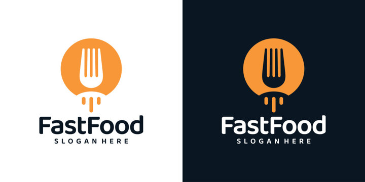 Fast food logo design template. Abstract rocket with fork spoon design graphic vector illustration. Symbol, icon, creative.
