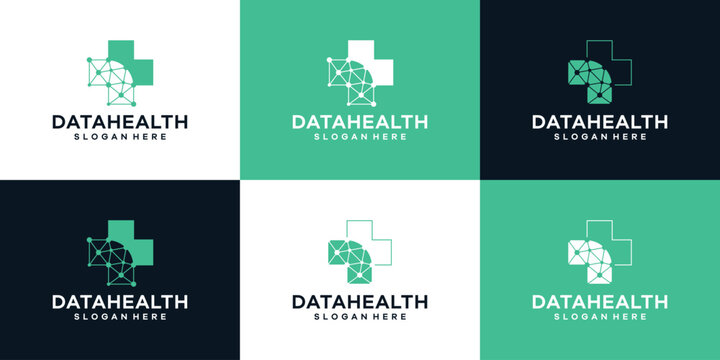 Collection of Digital Healthcare logo design template. Medical cross with digital data technology design graphic vector illustration. Symbol, icon, creative.