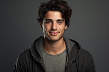 Obraz premium Man wearing black jacket smiles at camera. This picture can be used for various purposes.