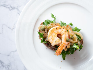 Open sandwich with grilled shrimp