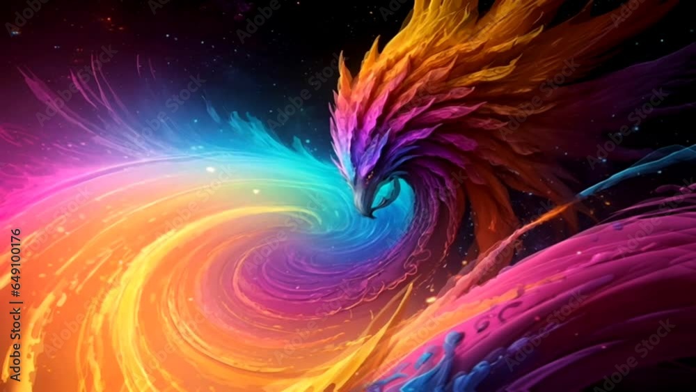 Wall mural colorful abstract fractal background with eagle shape. seamless looping colorful abstract animation