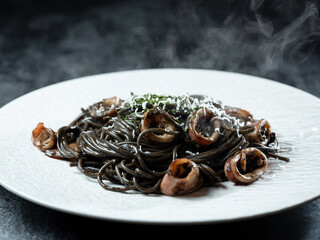 squid ink pasta with squid
