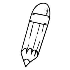 Vector simple drawing pencil with eraser graphite doodle line cartoon