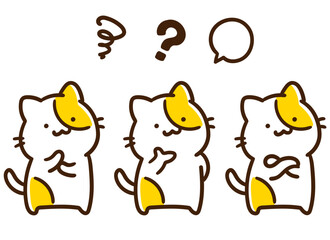 色々なポーズで考えるかわいいねこのキャラクターのデフォルメイラストセット