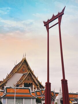 Sao ching cha (giant swing) and Wat suthat landmark in Bangkok Thailand