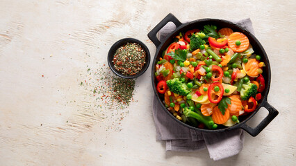 Healthy food cooking.Colorful vegetables on light background.