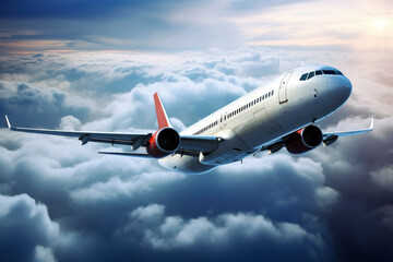 Fototapeta na wymiar Passenger plane in the clouds. Generative AI