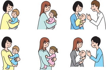 子育て（抱っこ）をする母親と父親