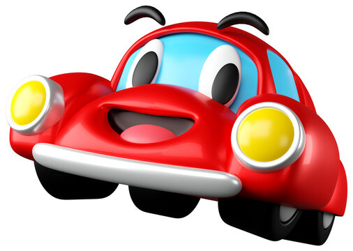 3D modeling cartoon red car character illustration