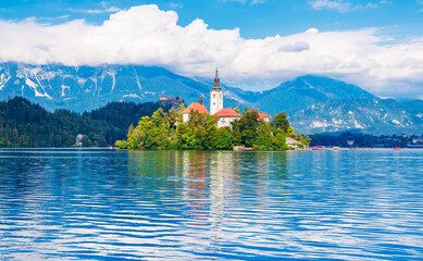 Famous alping Bled lake in Slovenia- travel, tour tourism,vacation