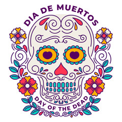 Dia de los Muertos Skull with mexican line art Ornament design