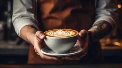 Selbstklebende Fototapeten Barista and cappuccino. Roasted coffee beans. Background. © Сергей Шипулин