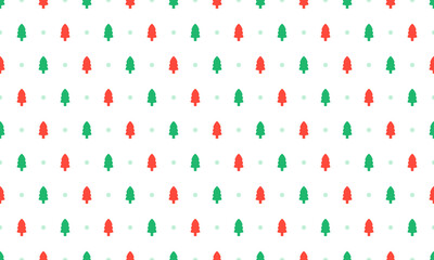 Red and green  Christmas tree with polka dot seamless pattern on white background. Vector Repeating Texture.