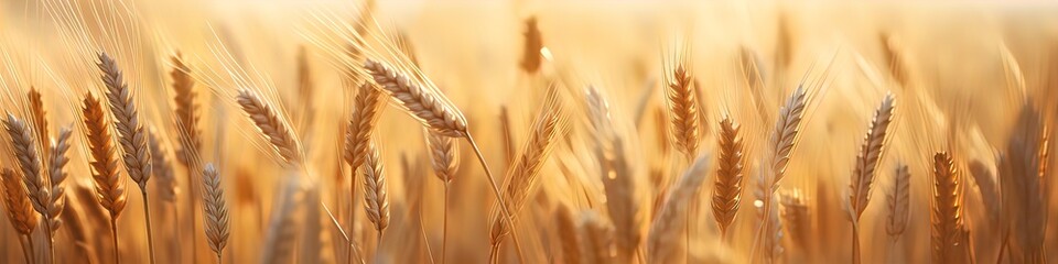 Ripe wheat field, ears of wheat. Isolated. Macro photography. Cinema style - obrazy, fototapety, plakaty