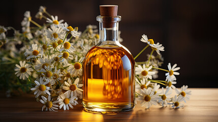 Essential oil with chamomile flower.