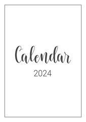 Vector Calendar Planner 2024. Handwritten lettering. Week Starts Sunday. Stationery Design for Printable. Objects Isolated on White Background.