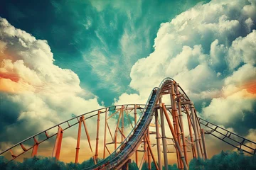 Zelfklevend Fotobehang Roller coaster on the high with sky background. © Virtual Art Studio