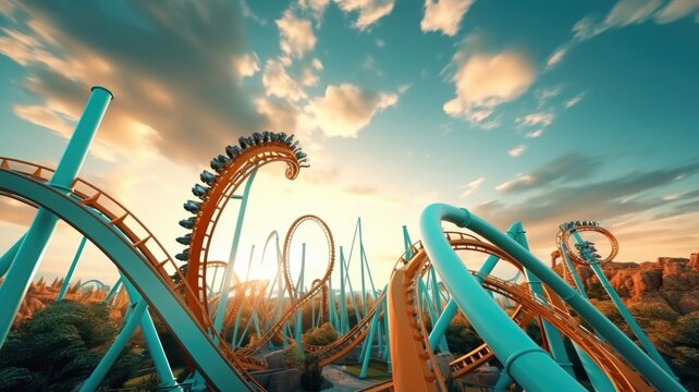Roller coaster on the high with sky background. - Powered by Adobe