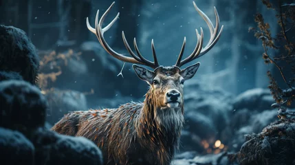 Fototapeten Reindeer in winter forest. © andranik123