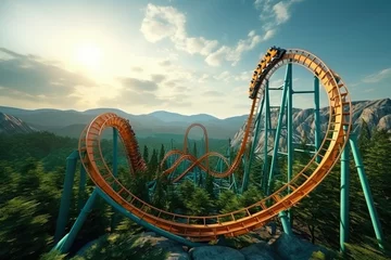 Foto op Plexiglas Roller coaster on the high with sky background. © Virtual Art Studio
