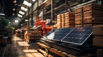Solar panels in warehouse.