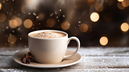 Obraz na płótnie Canvas hot mug of coffee in winter - generative ai
