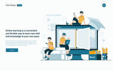 Online education concept.Online learning with platform and resources.Vector illustration.

