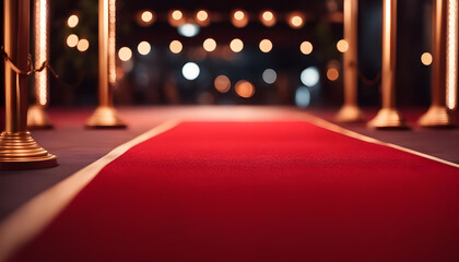 lights in the city, Red Carpet hallway with barriers and red ropes for Cinema and Fashion awards, Red Carpet and Paparazzi Lights, Red carpet and golden barrier stock images 