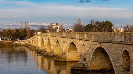 Naklejka premium meric bridge and selimiye mosque, Edirne, Turkey