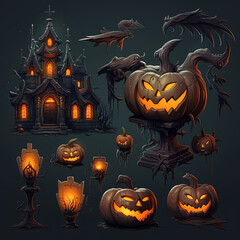 set of halloween icons, generative ai