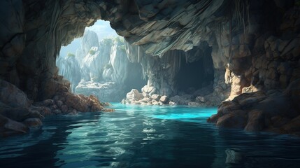 underground lakes in a marble cave. Crystal clear water, spring, rocks, mountains, underground, water source, dungeon, subterranean, natural beauty