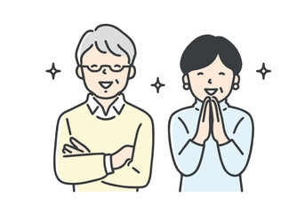 嬉しそうなシニア夫婦／上半身